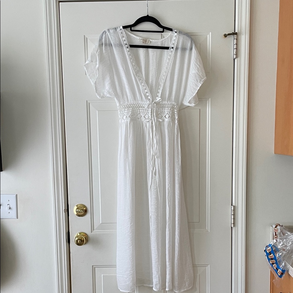 Rebellion White Crochet Waist Swim Coverup Maxi Size S